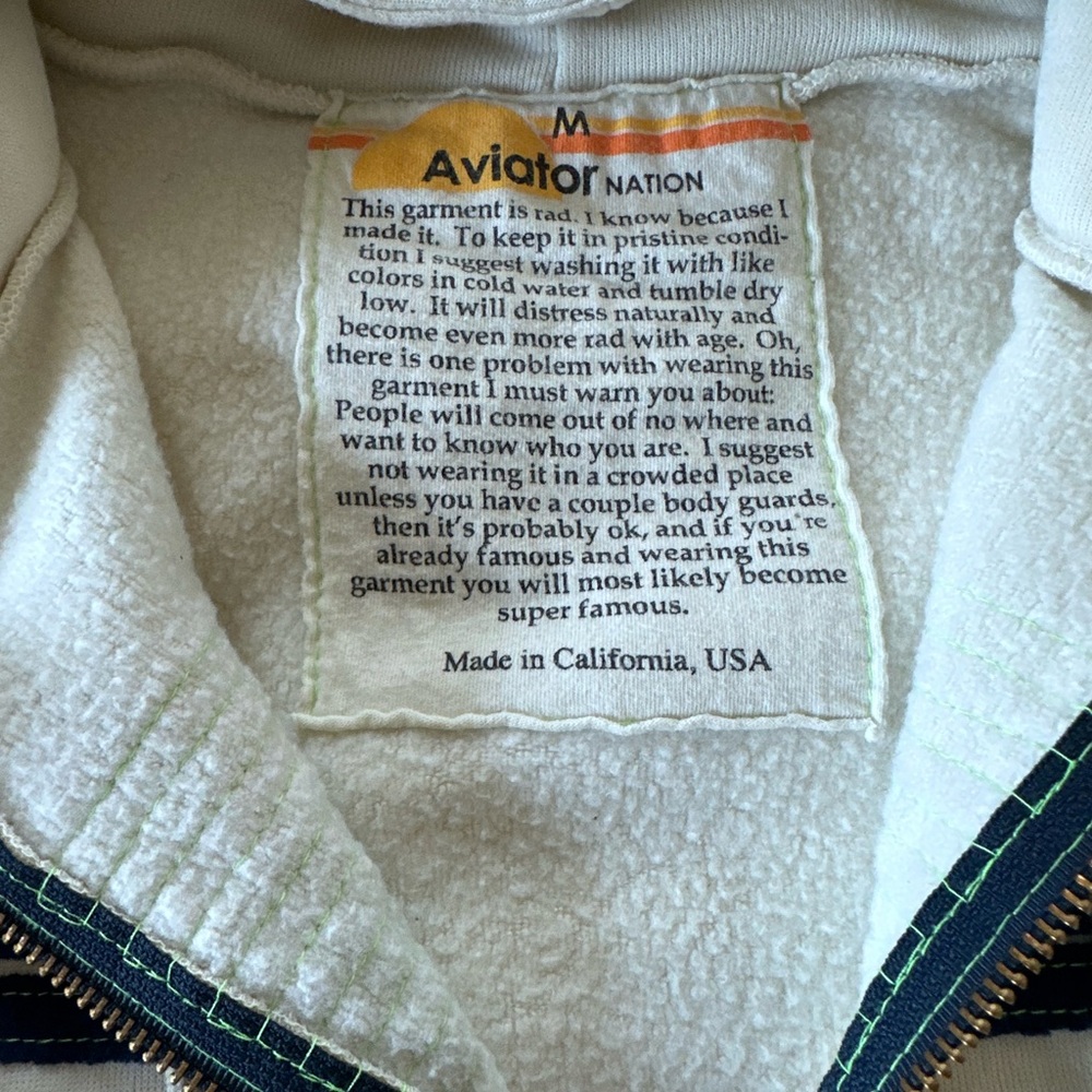 ππ» Aviator Nation Five Stripes white cream colored zip Ip hoodie unisex medium - Picture 6 of 9